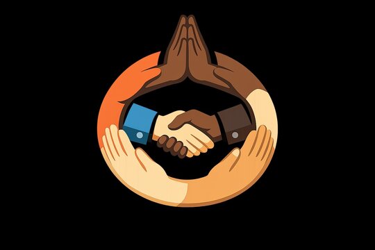 A group of people forming a circle and holding hands together, symbolizing unity and togetherness