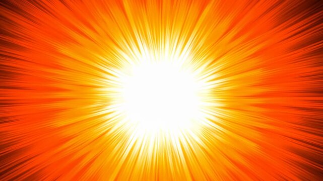 Abstract orange and white radial light burst against black background with sharp emanating streaks