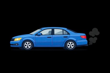 Fototapeta premium A blue car with smoke billowing out from the exhaust