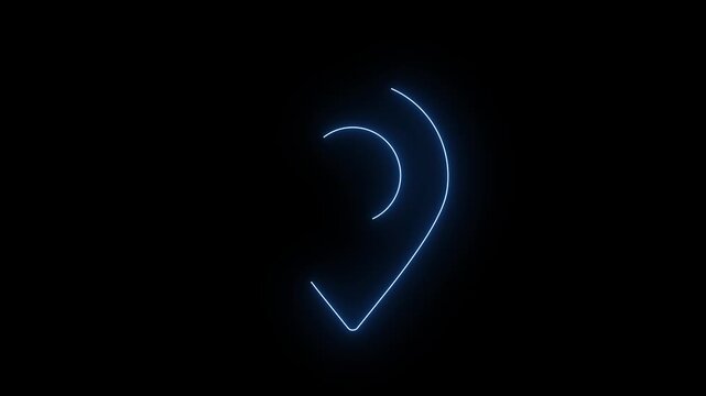 Minimalist Floating Blue Neon GPS Navigation Pointer Icon Isolated on Black Background