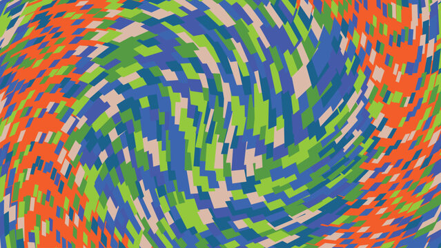 Abstract vector background with warped grid pattern consisting of colorful rectangles in blue green and orange for modern web design layout.