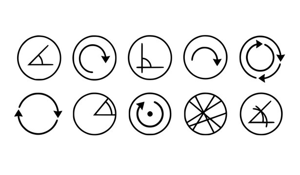 Circular Angle Measurement and Rotation Mathematics Outline Icons
