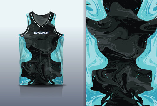 Basketball Jersey Sport Streetwear Design Abstract Liquid Marble Swirl Pattern Cyan Black Sublimation Fashion
