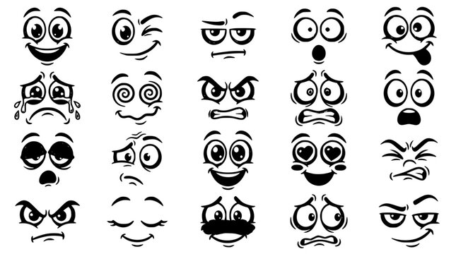 Set of various cartoon character facial expressions with different emotions and moods