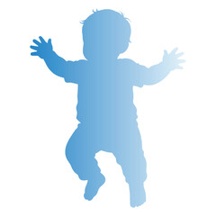 Fototapeta premium Baby reaching with arms open light blue gradient silhouette vector graphic, toddler infant care icon