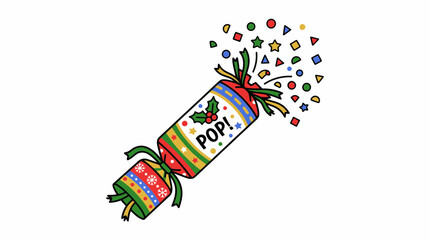 Fototapeta premium Christmas cracker with confetti and holly berry decorations festive holiday party popper.