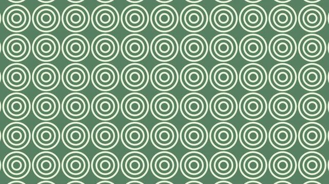 Animated seamless Op-Art pattern featuring four expanding concentric rings on a balanced sage-green background. The continuous ripple motion creates a clean geometric optical effect.