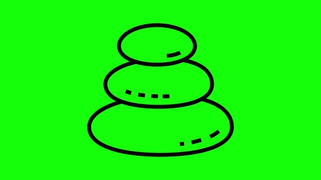 Animated Zen Stones Line Icon on Green Screen Background, Minimalist Stacked Pebble Rock Animation for Spa and Wellness