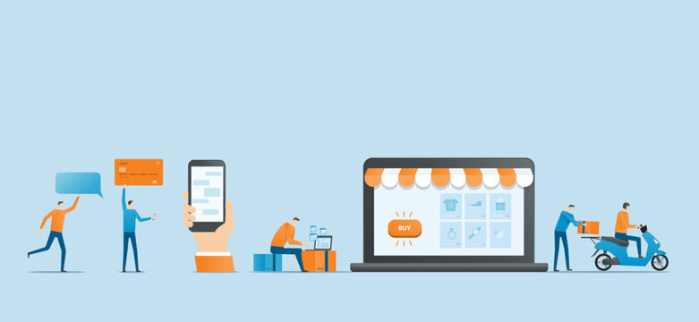 business E-commerce and Online Shopping Concept and Delivery Service with people working active concept

