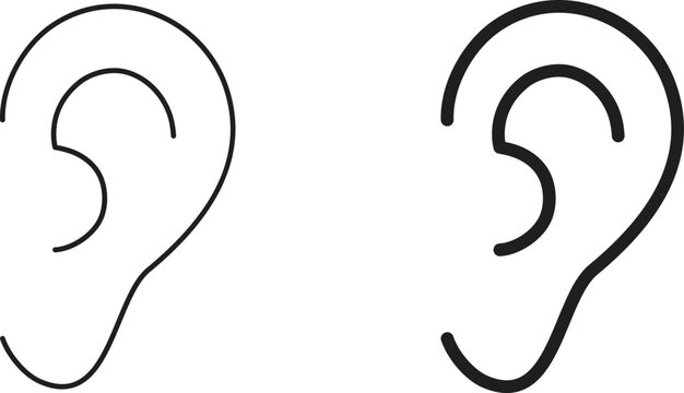 Minimalist human ear line icons for hearing concept. Clean ear outline vector illustrations in thin and bold. Useful for audiology, medical, and sensory design.