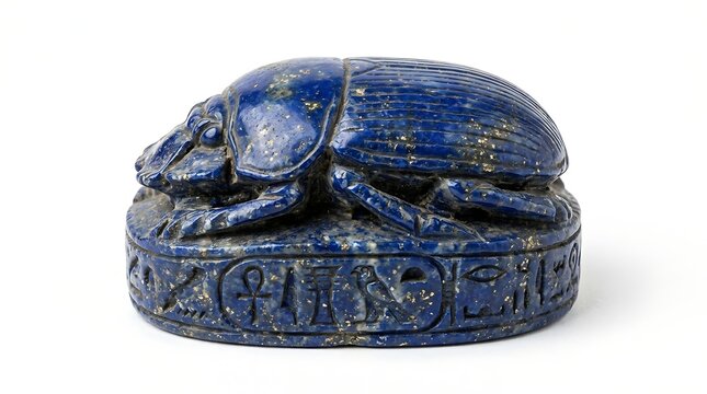 Ancient Lapis Lazuli Egyptian Scarab Amulet Isolated on a Clean White Background