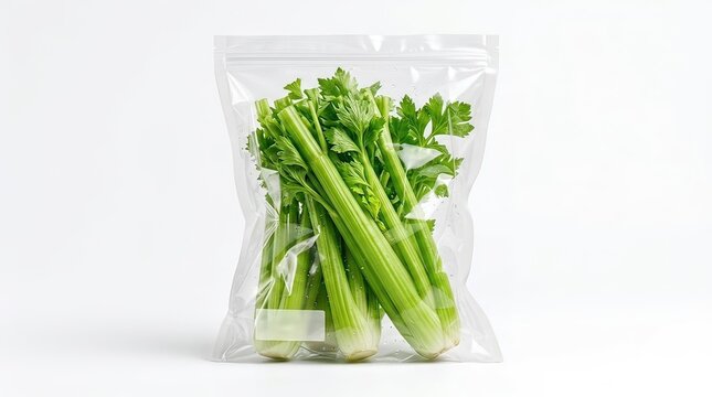 Fresh Celery Stalks in Clear Vacuum Bag