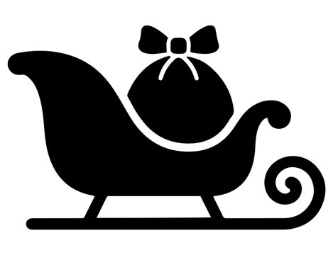 Christmas sleigh icon with gift box present bag holiday vector graphic silhouette, christmas