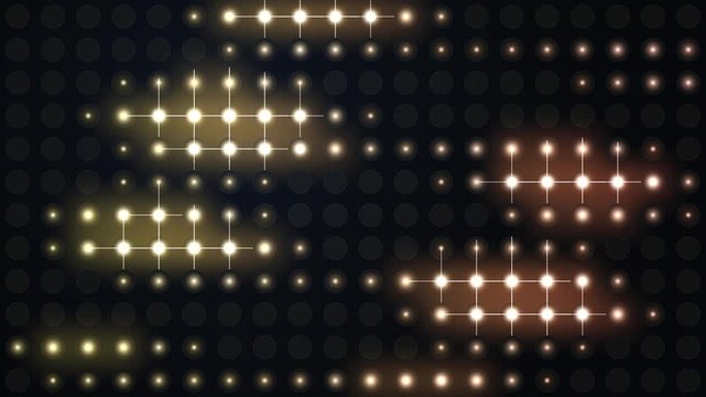 Animated LED light wall background featuring glowing yellow and red blinking marquee pattern