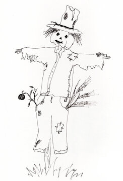 Whimsical Farm Scarecrow Sketch