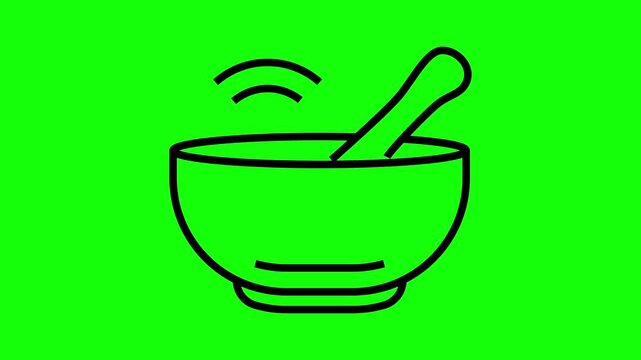 Animated Mortar and Pestle Line Icon Video on Green Screen Background for Pharmacy Chemistry and Cooking Concepts