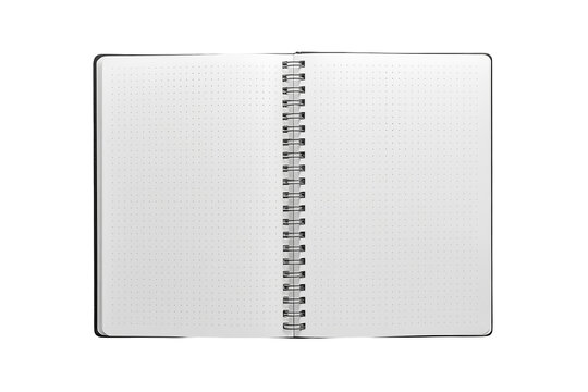 Open spiral dotted notebook with blank pages
