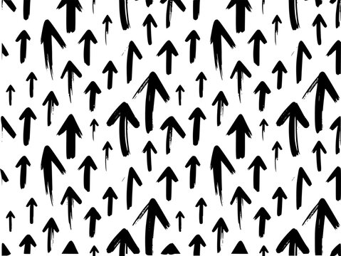 Seamless pattern of hand-drawn black arrows pointing upward on a white background for modern projects