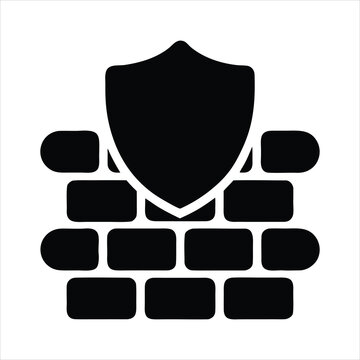 Cyber security shield protecting brick wall network infrastructure concept