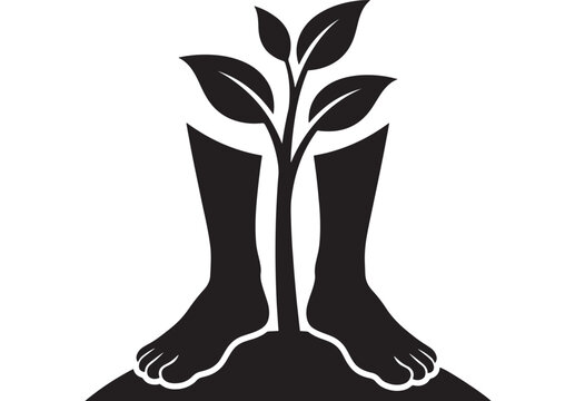 Stylized Plant Sprouting From Human Legs, Symbolizing Growth and Connection to the Earth Featuring Sprout, Feet