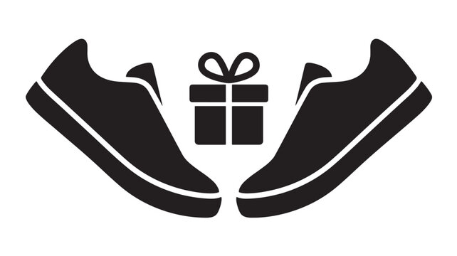 Shoes with a Gift Box Between Them, a Conceptual Illustration for Promotions or Sales Events. and Present and Footwear
