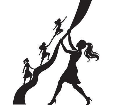 Woman Supporting Figures Reaching Upwards, Symbolizing Strength, Guidance, and Helping Others Achieve Their Goals