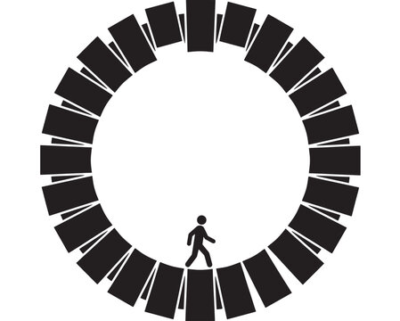 Abstract Circle Design Featuring a Walking Figure. Conceptual Illustration of Progress, Journey, and Continuous Movement.