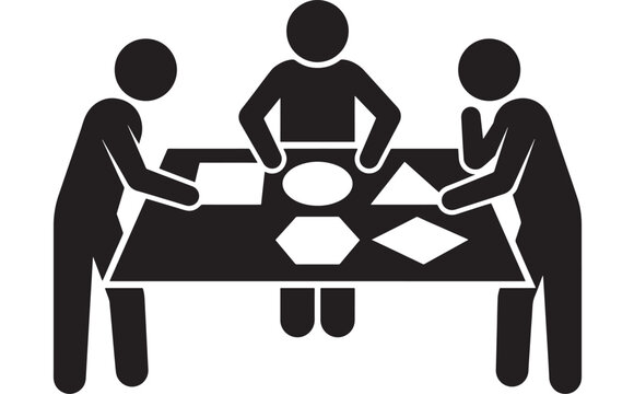 Meeting Illustration Depicting a Group of People Collaborating Around a Table with Geometric Shapes. Business Concept Design.