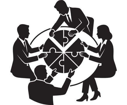 Business Team Collaborating Around a Puzzle Globe, Symbolizing Global Strategy and Interconnectedness