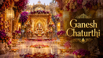 Fototapeta premium Divine Ganesha Janmotsav – Ganesh Chaturthi, Vinayaka Chaturthi, Ganapati Festival and Ganesh Visarjan
