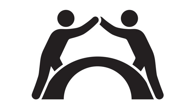 Two Figures Reaching for Each Other Under an Archway, Symbolizing Teamwork and Collaboration in a Modern Design.