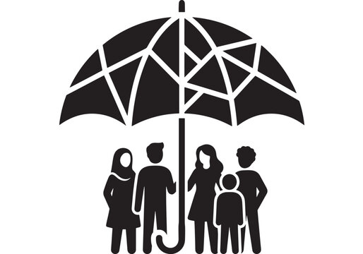 Umbrella Protecting a Family Group, Symbolizing Safety, Security, and Care for Loved Ones Featuring Protection, People