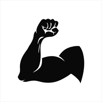 Strong muscular arm flexing biceps symbol representing power and fitness