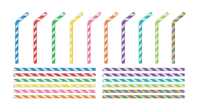 Colorful striped drinking straws and lines a vector illustration