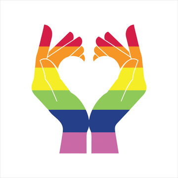 Rainbow pride hands heart shape graphic illustration with diversity, equality
