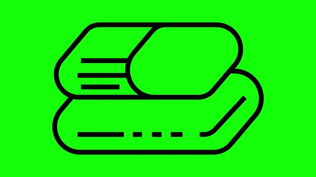 Animated Folded Towels Outline Icon Flowing on Green Screen Chroma Key, Abstract Laundry and Spa Video Graphic