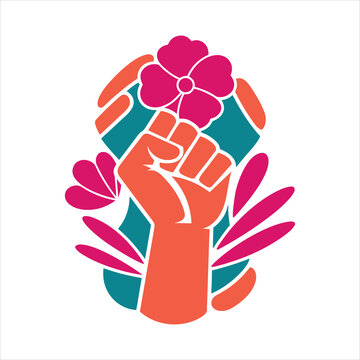 Raised fist with flowers women power graphic symbol strength feminism