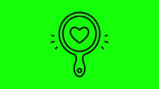 Animated Frying Pan with Heart Line Icon on Green Screen Background, Representing Healthy Cooking and Food with Love