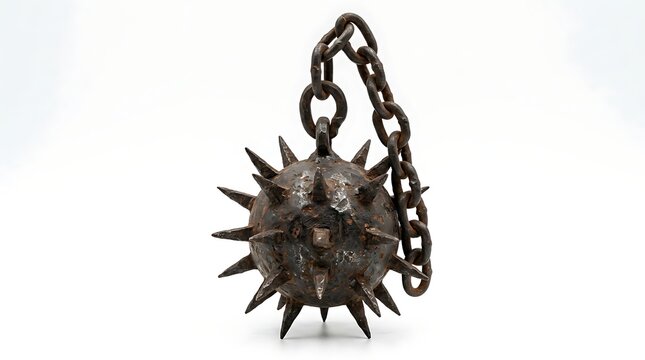 Antique Spiked Flail Weapon Isolated on a White Background for Medieval History