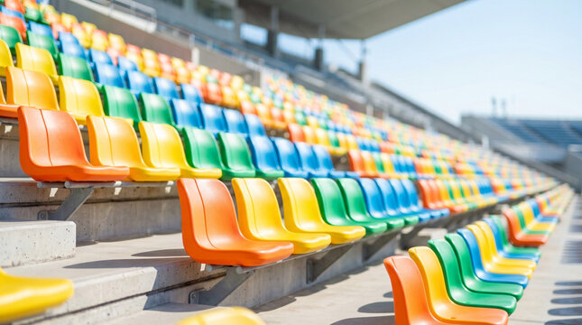 Stadium seats rows in vibrant colors at a sports venue  