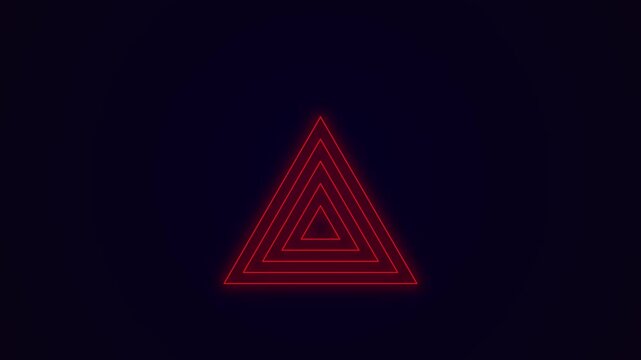 Glowing neon red triangle shape on a dark background. Copy space and neon style loop animation. 4K.  Animated Video