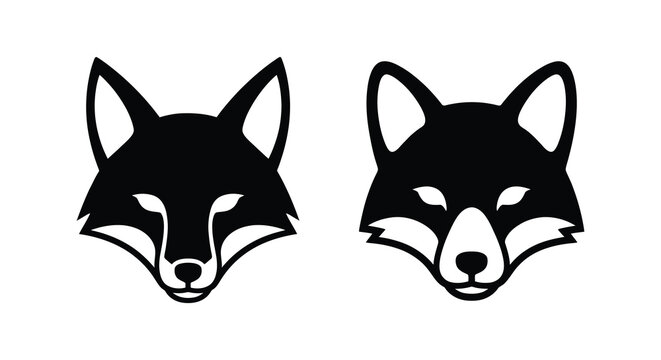 Two black fox head silhouettes against a white background create a graphic design element