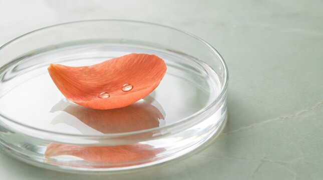 close-up of orange flower petal floating in water