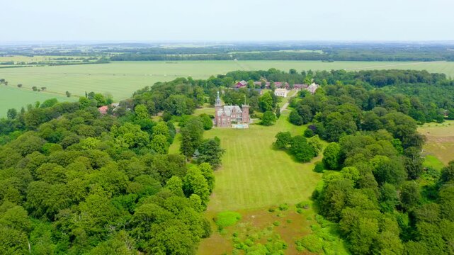 Sweden. Castle on the banks of the Oresund Strait. Drone footage