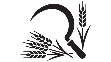 Fototapeta premium Scythe and Wheat Stalks Icon Representing Agriculture and Harvest. Rural Farming Concept Illustration. with Symbol