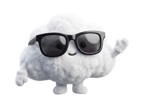 Cute Fluffy Cloud Character Wearing Sunglasses Waving