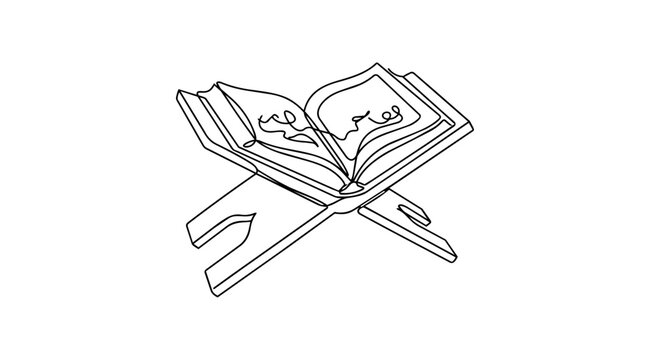 Quran on Rehal Stand One Line Drawing Illustration