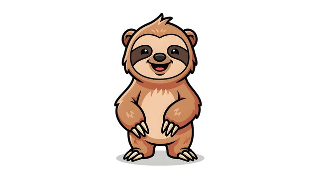 A cute, cartoon-style illustration of a smiling sloth, isolated on white.