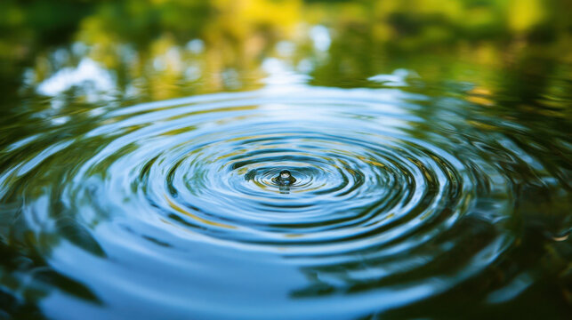 Close-up water ripple concentric circles with natural light reflection and tranquil texture