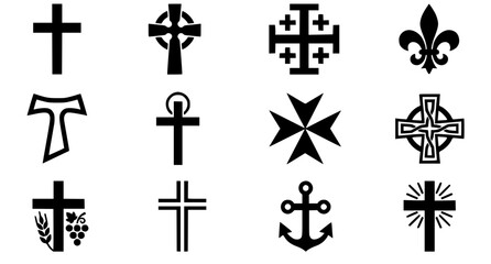 Fototapeta premium Christian Cross Vector Icon Set – Flat Religious Symbols and Cross Designs